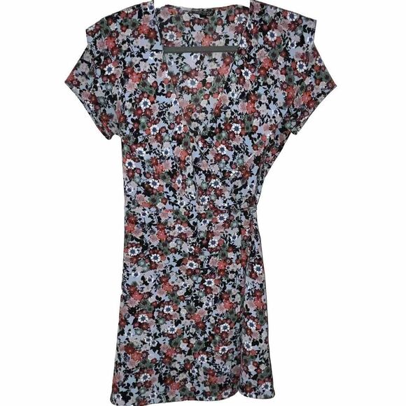 Topshop‎ Mini Wrap Dress Sz 8 Floral Flutter GirlCore Ruffle - Picture 1 of 9